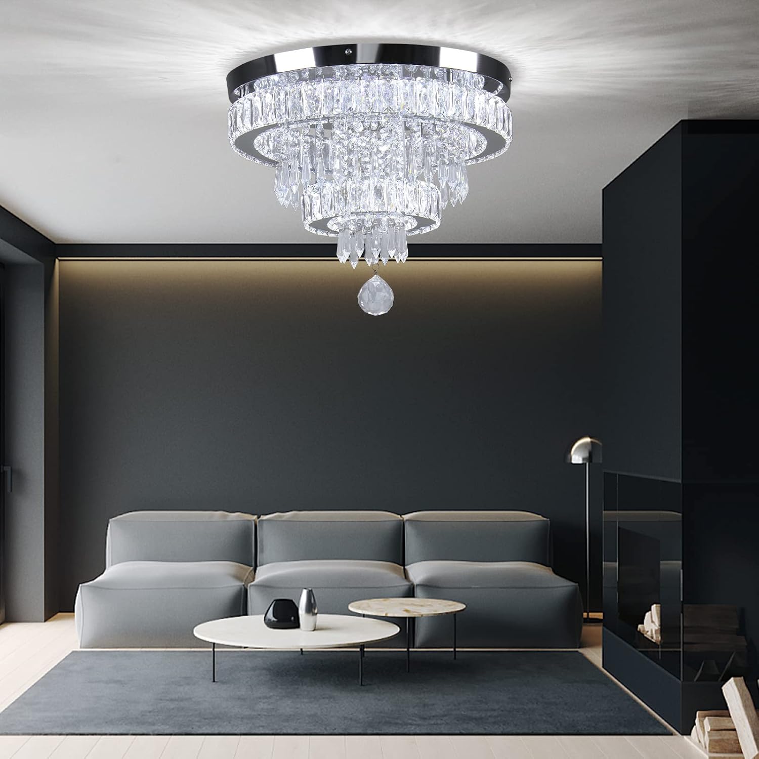 Chandelier 16" LED Ceiling Light Flush Mount Cool White 6500K Modern Design for Living Room, Bedrooms, Dining Room
