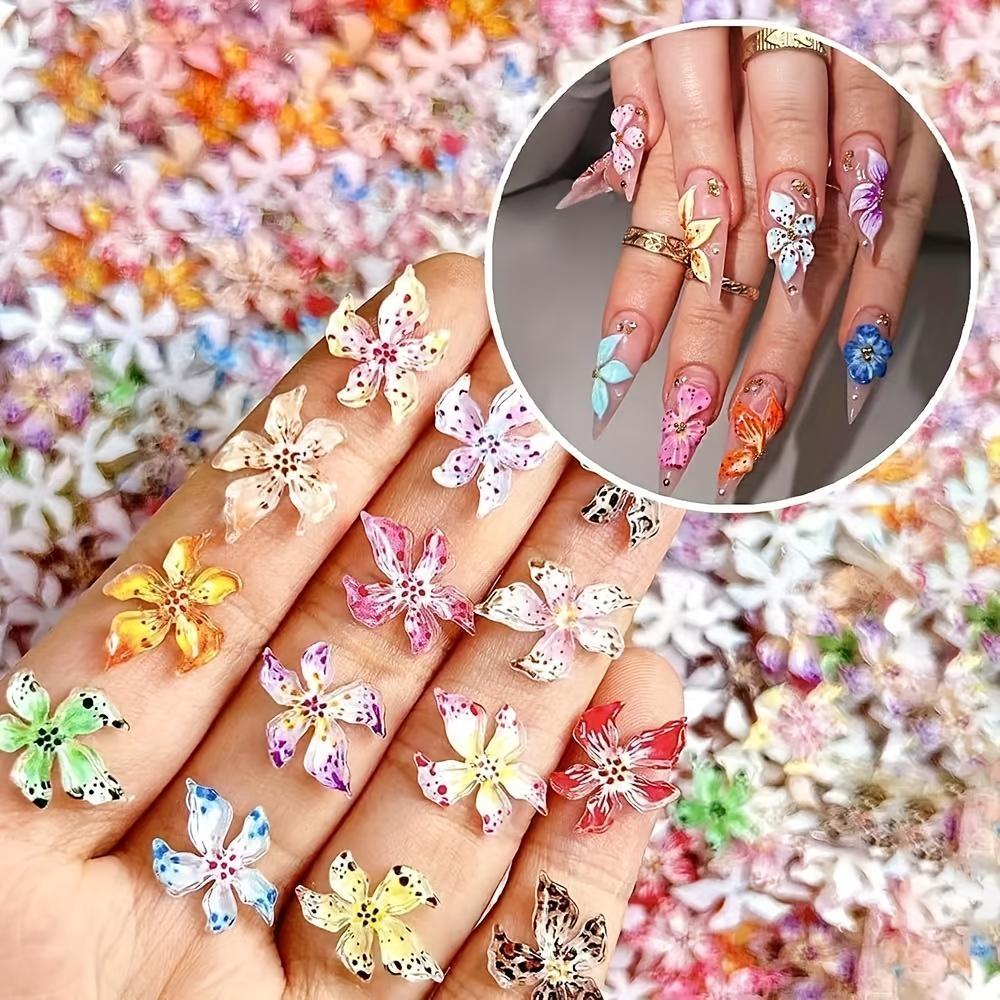 12-Color 3D Flower Nail Art Accessories Box, Anti-Allergy Handcrafted Decorations, Luxurious Nail Design Essentials, Nail Art Stickers