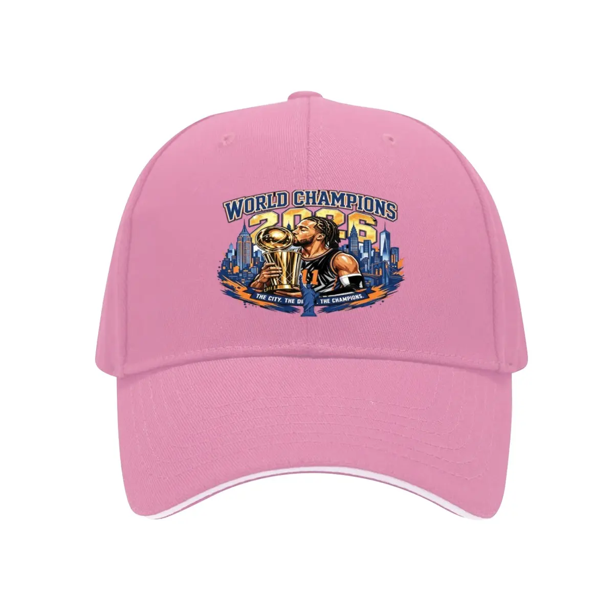 2026 World Champions Print Baseball Cap, New York Basketball City Skyline Graphic Dad Hat, Retro Sports Trophy Trucker Hat, Adjustable Cotton Streetwear Hat For Men Women Basketball Fan Gift