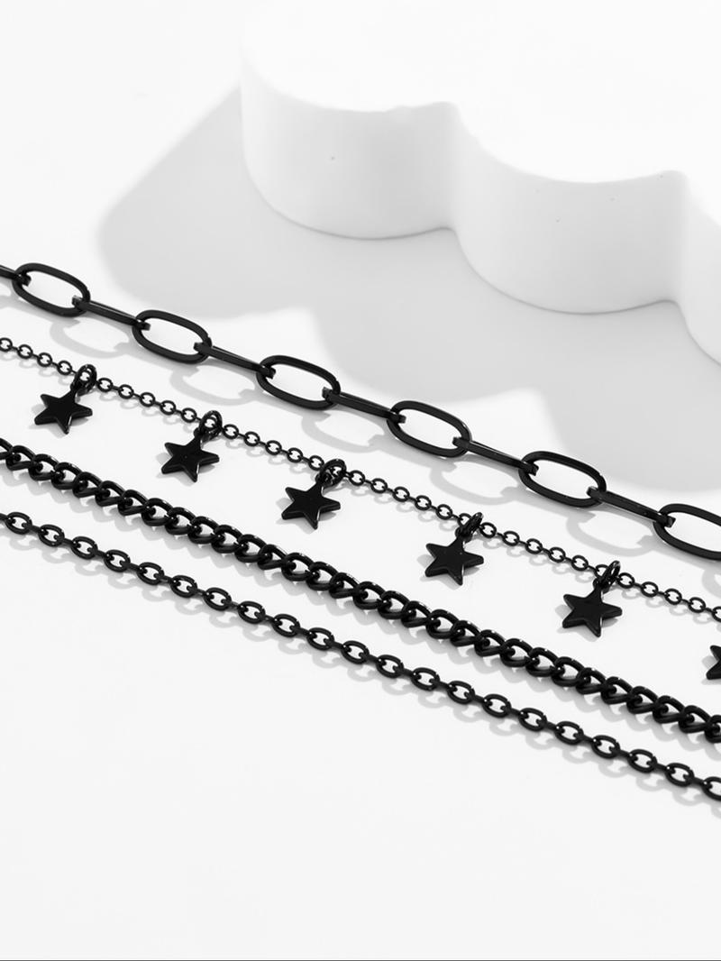 Women's Punk Style Heart Design Pendant Necklace & OT Buckle Chain Necklaces, 4 Counts Fashion Charm & Chain Necklaces, Gothic Mystery Jewelry, Trendy Goth Jewelry for Birthday Gift