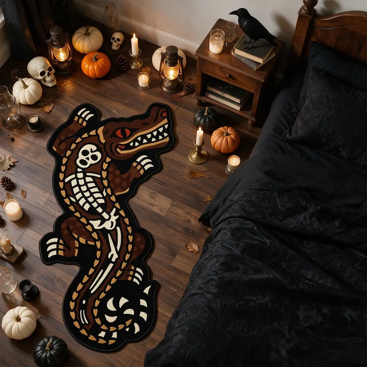 Irregular Living Room Rug, Crocodile Skull Design, Halloween Gift, Home Decor Carpet, Suitable for Living Room, Bedroom, Bathroom, Kitchen, Dining Room