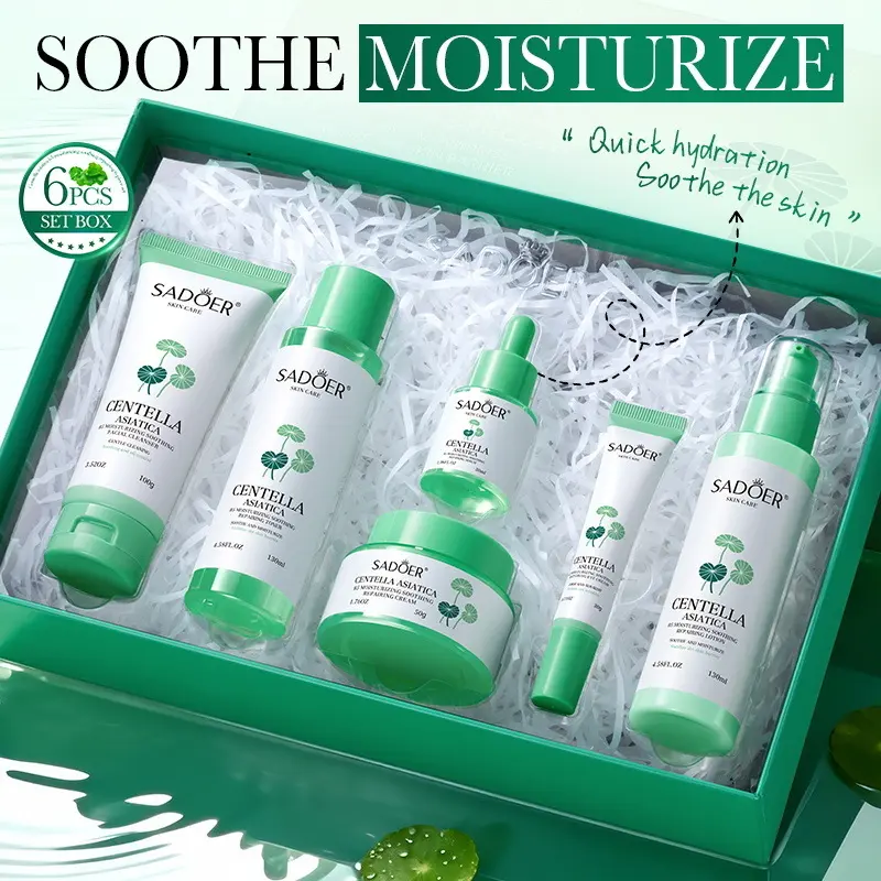 Centella B5 Repair Skincare Kit 6PCS - Hydrating Toner, Calming Lotion, Gentle Cleanser, Anti-Aging Serum, Moisturizing Cream & Eye Cream, Daily Care for Acne Prone Skin Facial Care Set