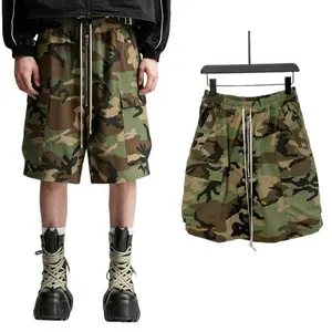 Men's Camouflage Multi Pocket Cargo 5 Inch Shorts, Front Exposed Long Zipper Drawstring Elastic Waist Straight Fit, Durable Ripstop Fabric, Streetwear Hip Hop Summer Casual Daily Wear men's shorts summer # SummerWins # fathersdaygift
