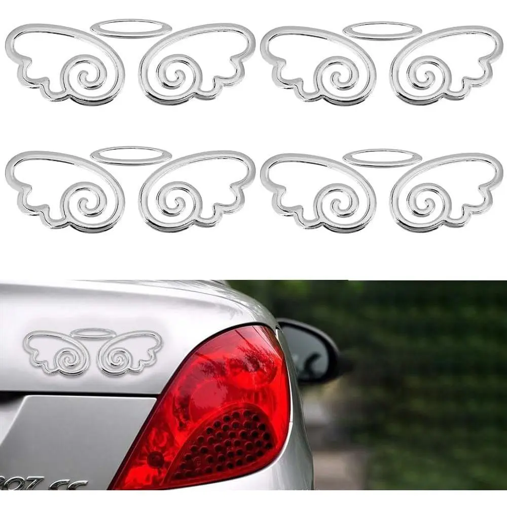 4 Pcs 3D PVC Angel Wings Car Decals, Self-Adhesive Angel Wing Car Sticker for Car Decoration Car Window (Sliver)
