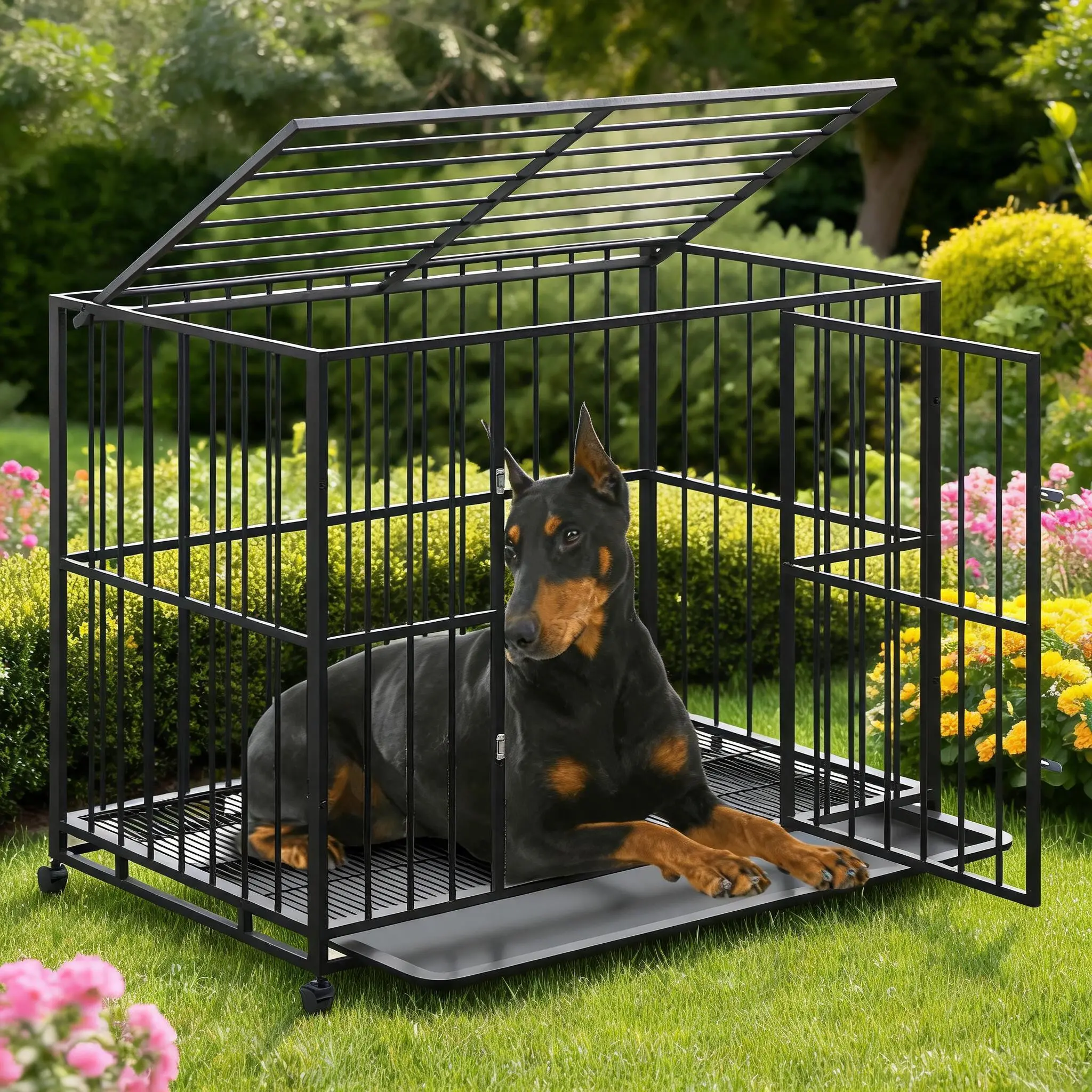 Heavy Duty Stainless Steel Dog Crate – 36"/48" Sizes, Chew-Proof & Escape-Proof, Dual-Bolt Locks – Stackable, Lockable Wheels