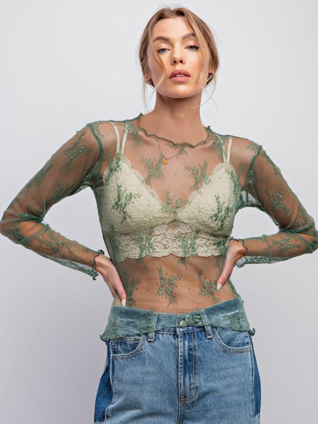 26 Valentine's Day Women's Sexy Sheer Lace Long Sleeve Top, Floral Leopard Pattern, Inner Wear Outerwear, Multi-Color Bottoms, Stylish and Seductive