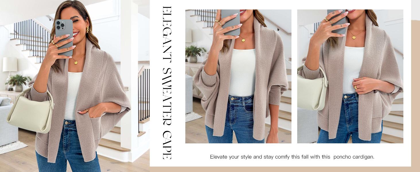 Womens Open Front Cardigan Batwing Long Sleeve Shawl Chunky Knit Loose Fall Poncho Sweater Coats