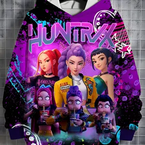 Anime Girl 3D Print Hoodie for Girls, Cool Long Sleeve Casual Hooded Top for Spring