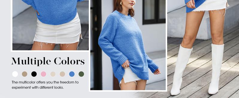 Saodimallsu Womens Oversized Sweater 2025 Fall Trendy Fuzzy Crew Neck Long Sleeve Casual Tunic Sweaters