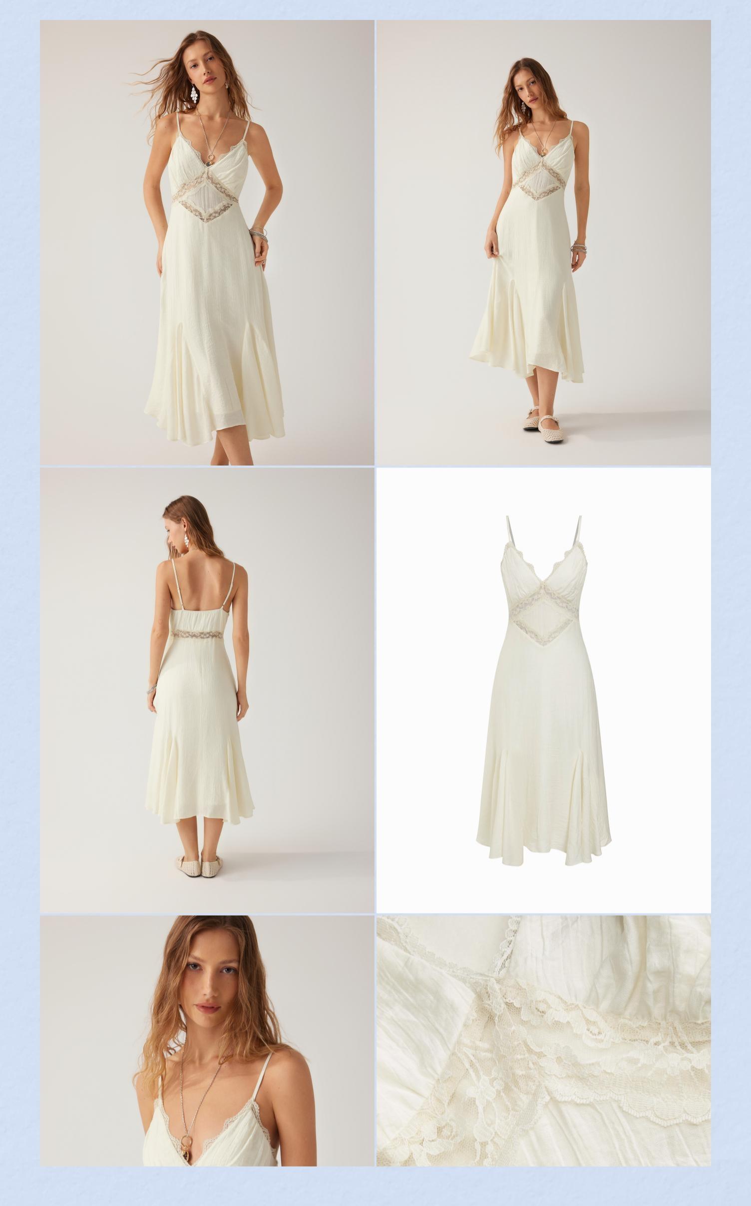 Cider V-neck Lace Panel A-line Cami Midi Dress SwimWeek - TikTok Shop