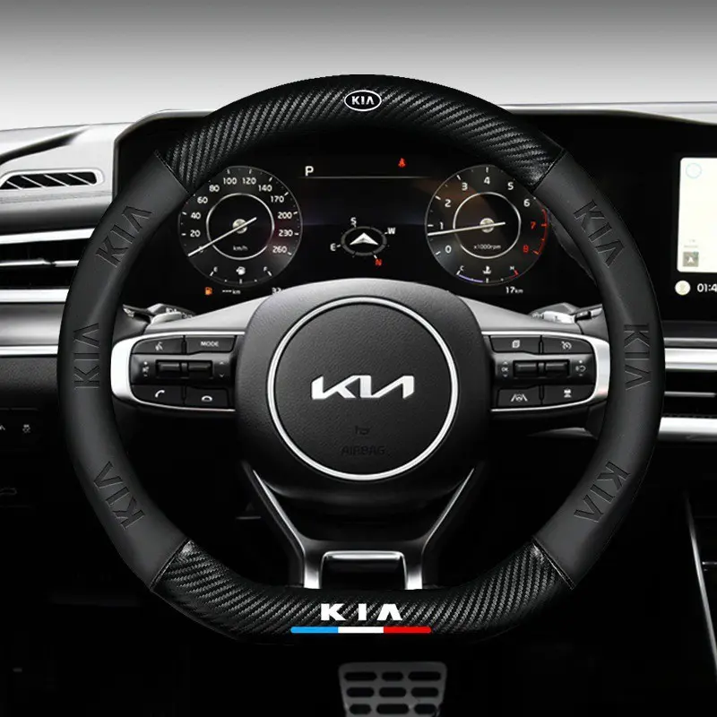 38cm Anti-Slip Car Carbon Fiber Leather Steering Wheel Cover for KIA sportage ceed sorento cerato optima picanto rio soul k3 k5 stonic Auto Accessories