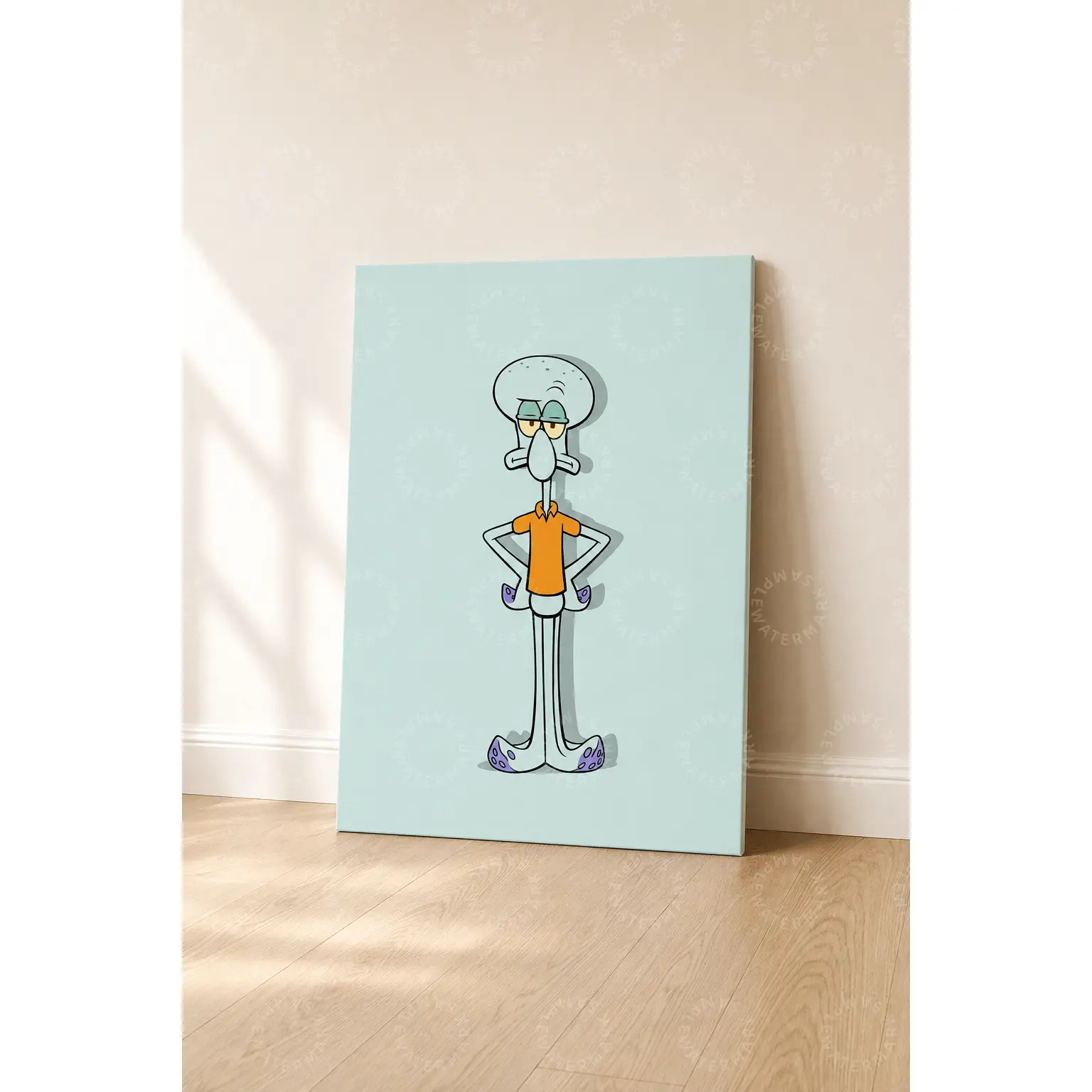 Quirky Blue Cartoon Character Poster, Funny Grumpy Face Wall Decor, Light Aqua Aesthetic Poster for Bedroom, Teen Room, Gaming Room, Living Room, Office Wall Art, Modern Minimalist Room Decor