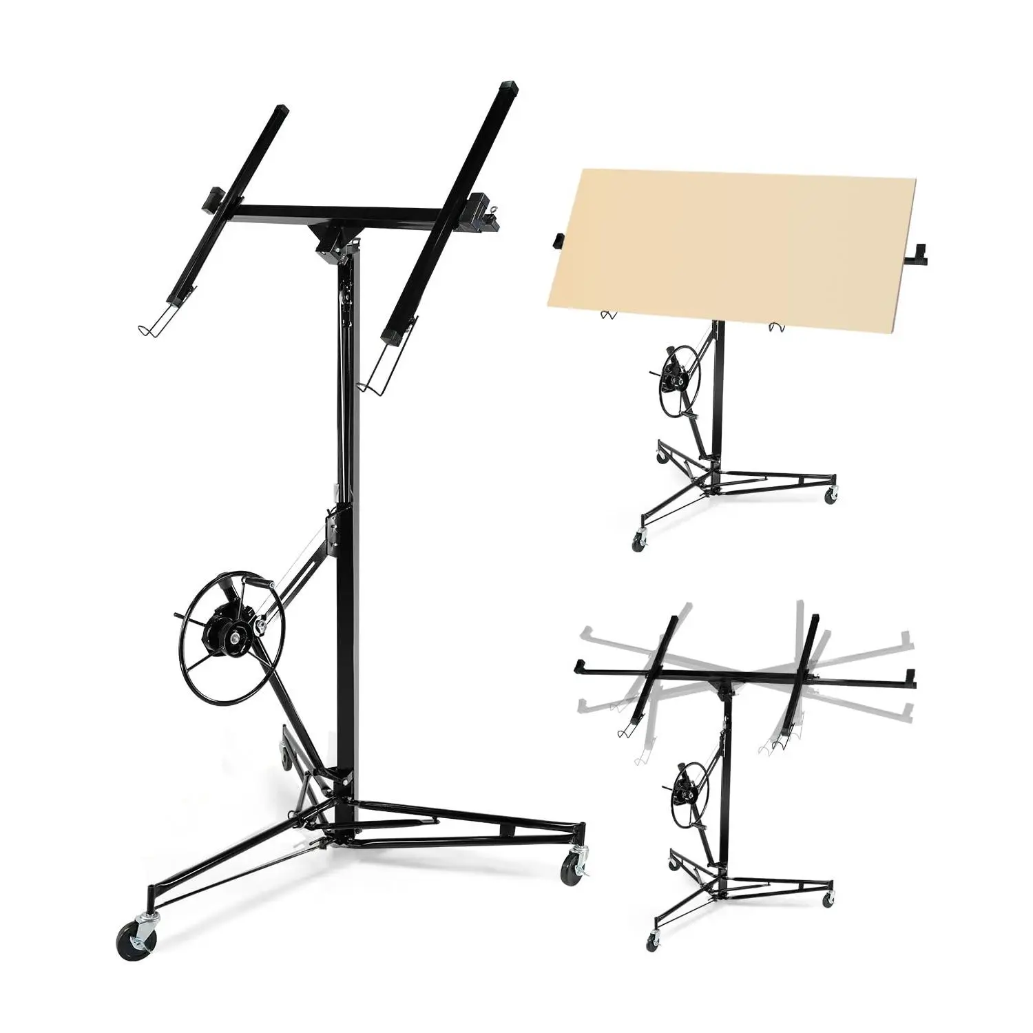 Drywall Lift 11FT, Drywall Lifter Panel Jack, 150LBS Heavy Duty Sheetrock Hoist with Adjustable Telescopic Arm & Locking Wheels