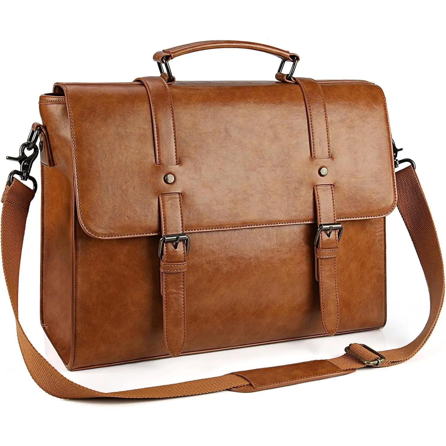 Mens Messenger Bag  Leather 15.6 Inch Work Laptop Briefcase |  Retro Leather, Rugged  Laptop Bag, Large Satchel  Bag for Office, College & Travel, Brown