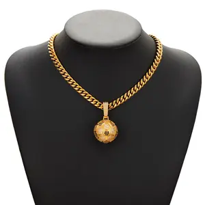 New men's full-diamond hip-hop style personalized football pendant with Cuban chain, men's necklace pendant, jewelry giftGold-Plated Cuban Link Necklace