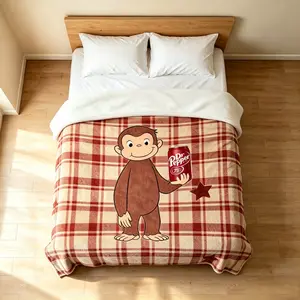 Curious George x Dr Pepper Plaid Flannel Blanket - Cute Monkey Throw, Ultra Soft Cozy Warm Plush, Perfect for Fans Bedroom Decor, Ideal for All Seasons & Holiday Gift