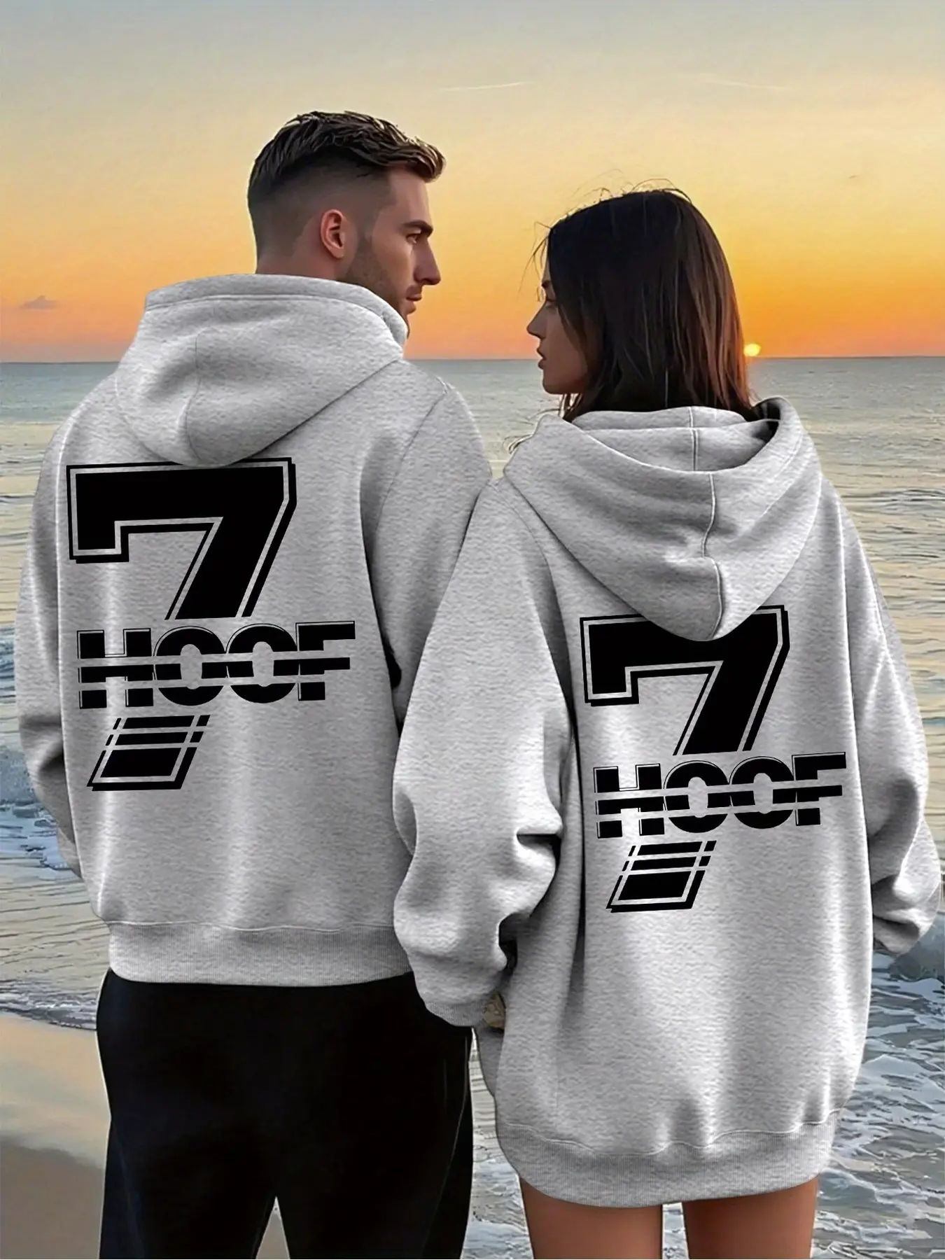 2Pcs Drop Shoulder Couple Zip Up Hoodies With Abstract Geometric Print, Loose Tops With Side Pockets, Draping Polyester, Relaxed Daily Matching Outfits For Couples In Autumn Winter.