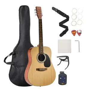 【DealsForYouDays】VEVOR Dreadnought Acoustic Guitar, 41 in, 6-String Natural Solid Spruce Top Guitar, Beginner Bundle with Gig Bag, Tuner, Strap, Strings, Picks, Capo, Rosewood Fingerboard, for Adults Taller Players