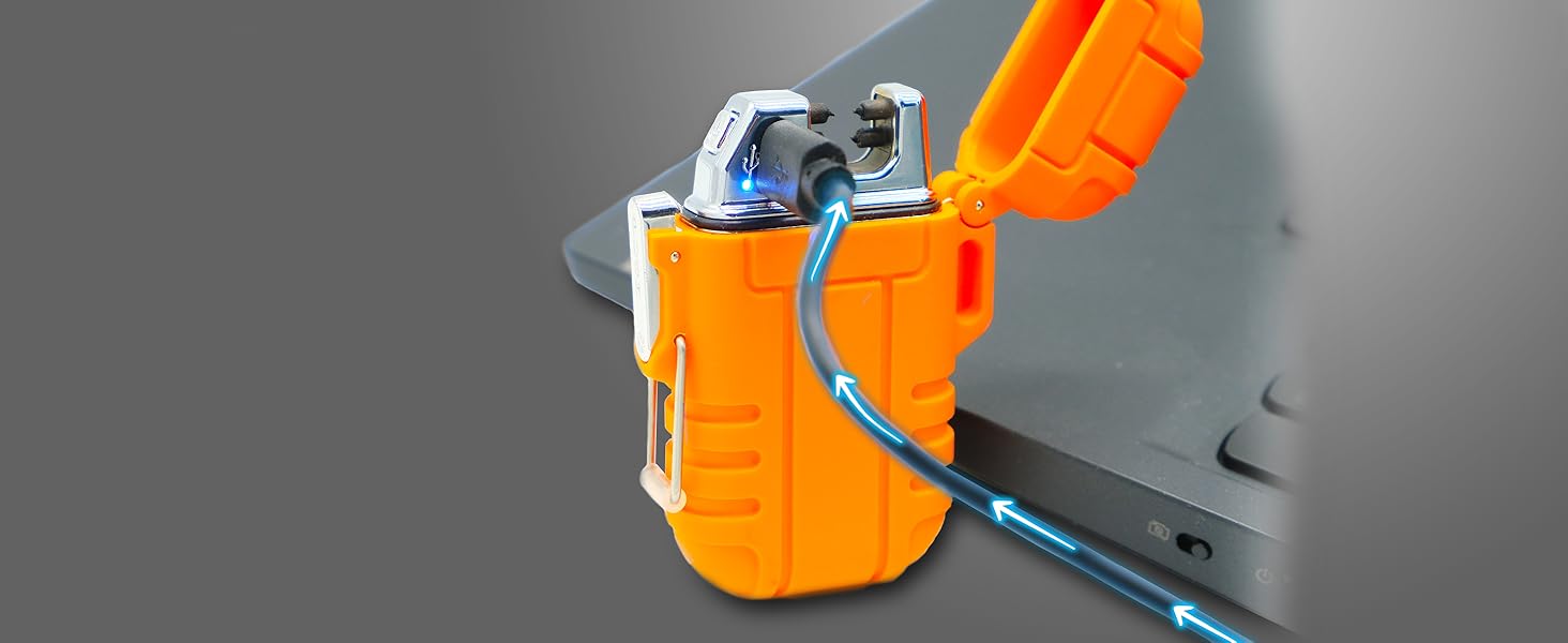 2 Pack Waterproof Lighter Outdoor Windproof Torch Lighters Dual Arc Butane Electric Lighters USB Rechargeable Lighters Flameless Plasma Lighter Camping Hiking Adventure Survival Tactical Gear