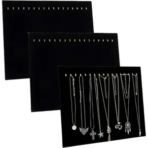 Pack of 3 Necklace Chain Holder, Black Velvet Necklace Display Board, 17 Hooks Necklace Display Stand, Jewelry Display for Vendors, Display Stands for Craft Fairs, Jewelries Shows, Boutique Displays