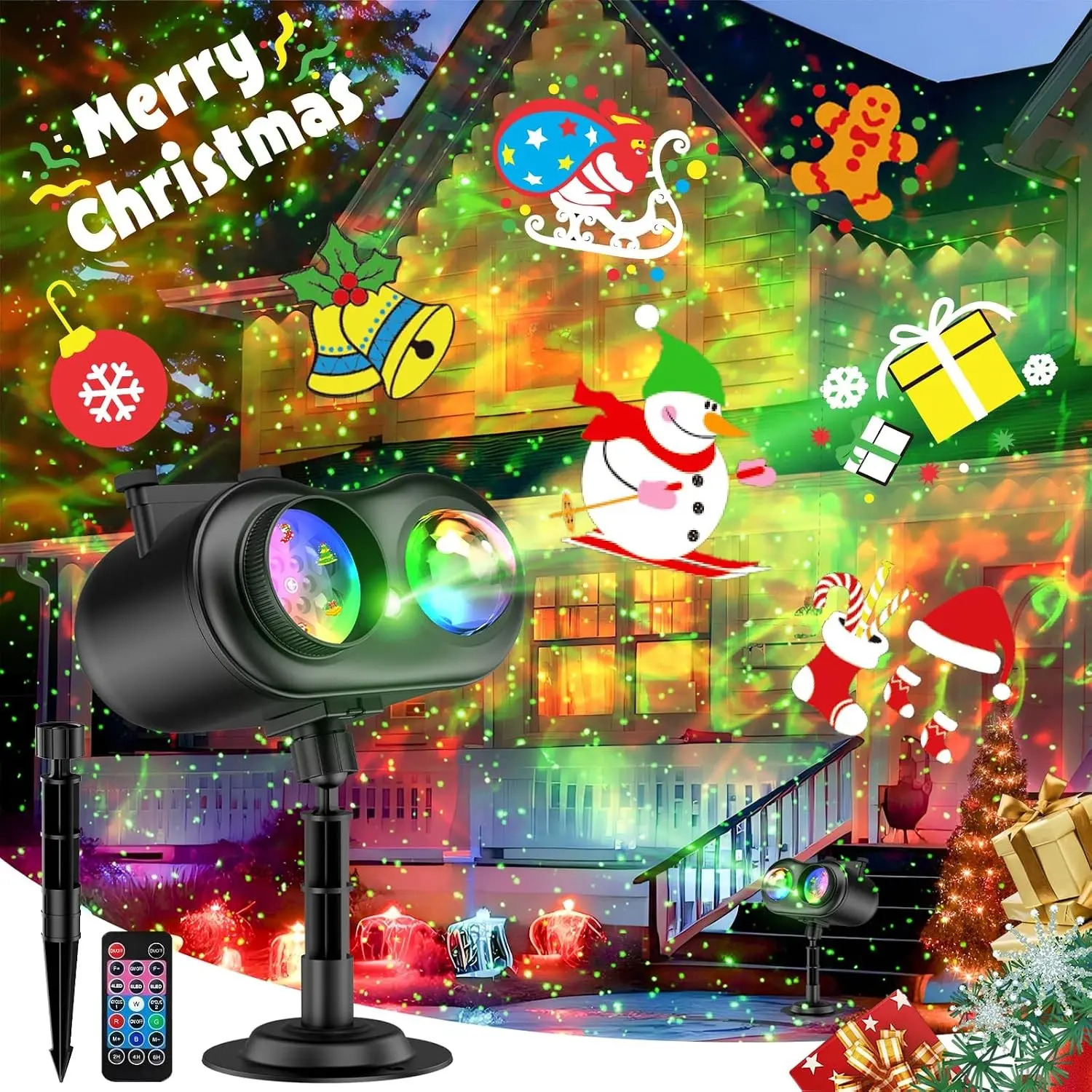 Outdoor Waterproof Holiday Lights Projector, 20 Slides, 8 Bright HD Patterns, Firefly & Ocean Wave Effects, Timer-Equipped Snowflake Lights, for House Yard Xmas New Year Decor