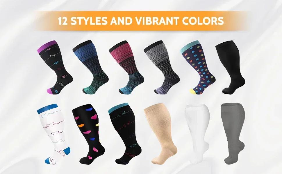 Struggling with swelling?Get these 3 pairs of plus size compression socks  20-30 mmHg support for wide calves and better circulation