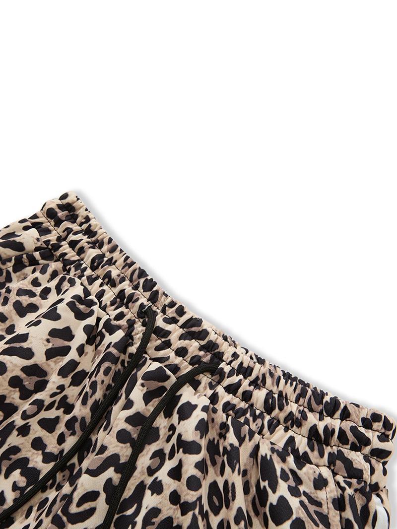 Women's Leopard Print Sweatpants Side Stripe Wide Leg Pants Y2K Streetwear Baggy Trousers with Bow Hem，Trendy Leopard Print Track Pants High Waist Loose Fit Casual Joggers Soft Comfy Lounge Trousers for Women，Hip Hop Street Dance Bottoms Fashion