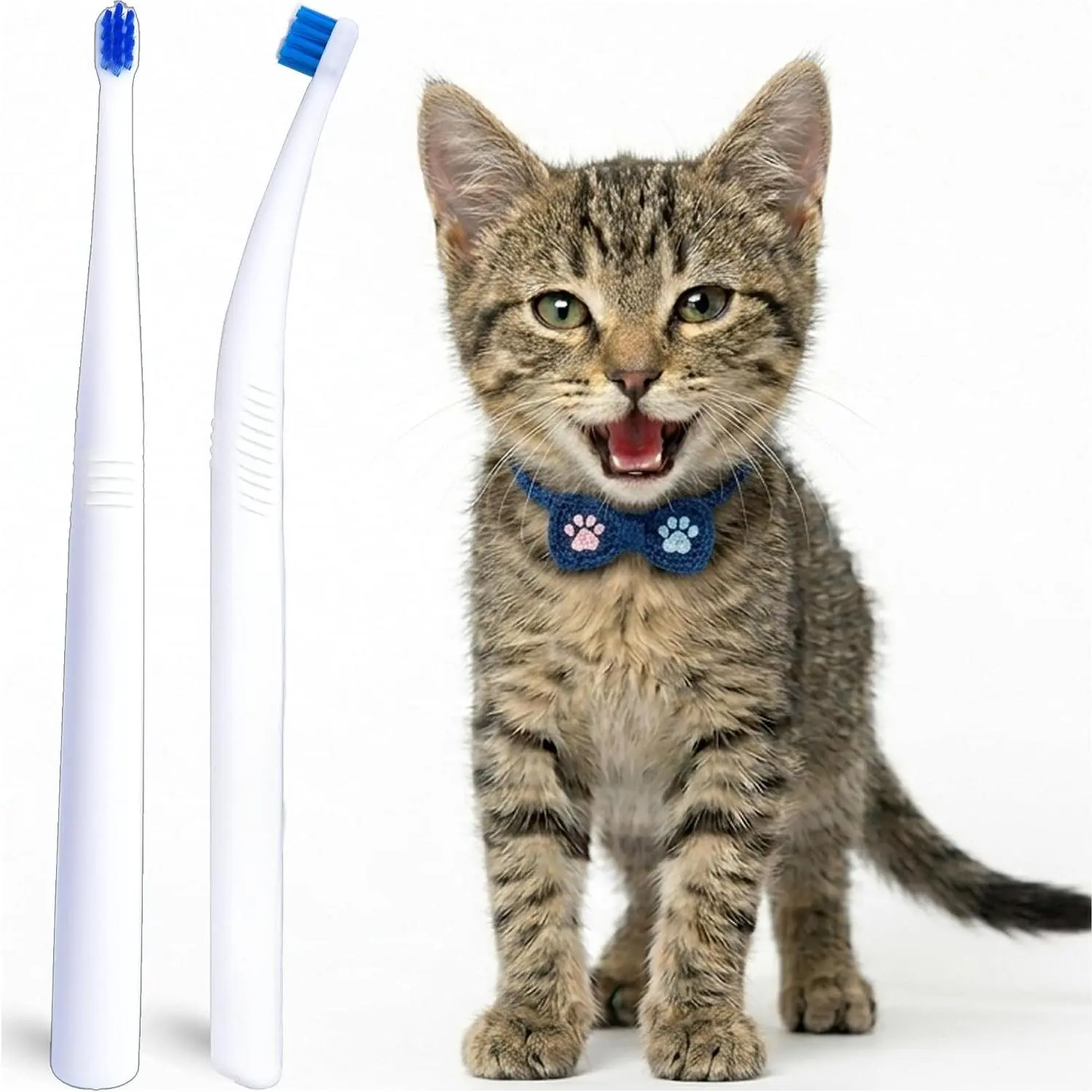 Cat & Small Dog Toothbrush Kit, 2 PCS Mini 15° Curved Head Teeth Brush for Kitten Puppy Tiny Pet, WhiteGift