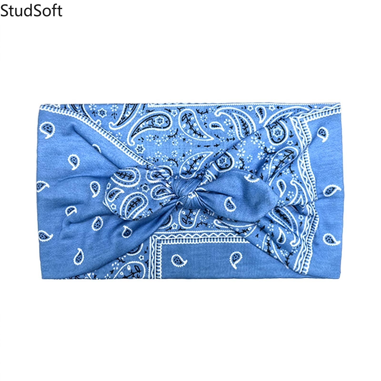 Knotted Bunny Paisley Print Bow Ear Headbands, Elastic Yoga Sports Sweatbands, Absorbent Non-Slip Hair Wraps for Women, 6 Pack