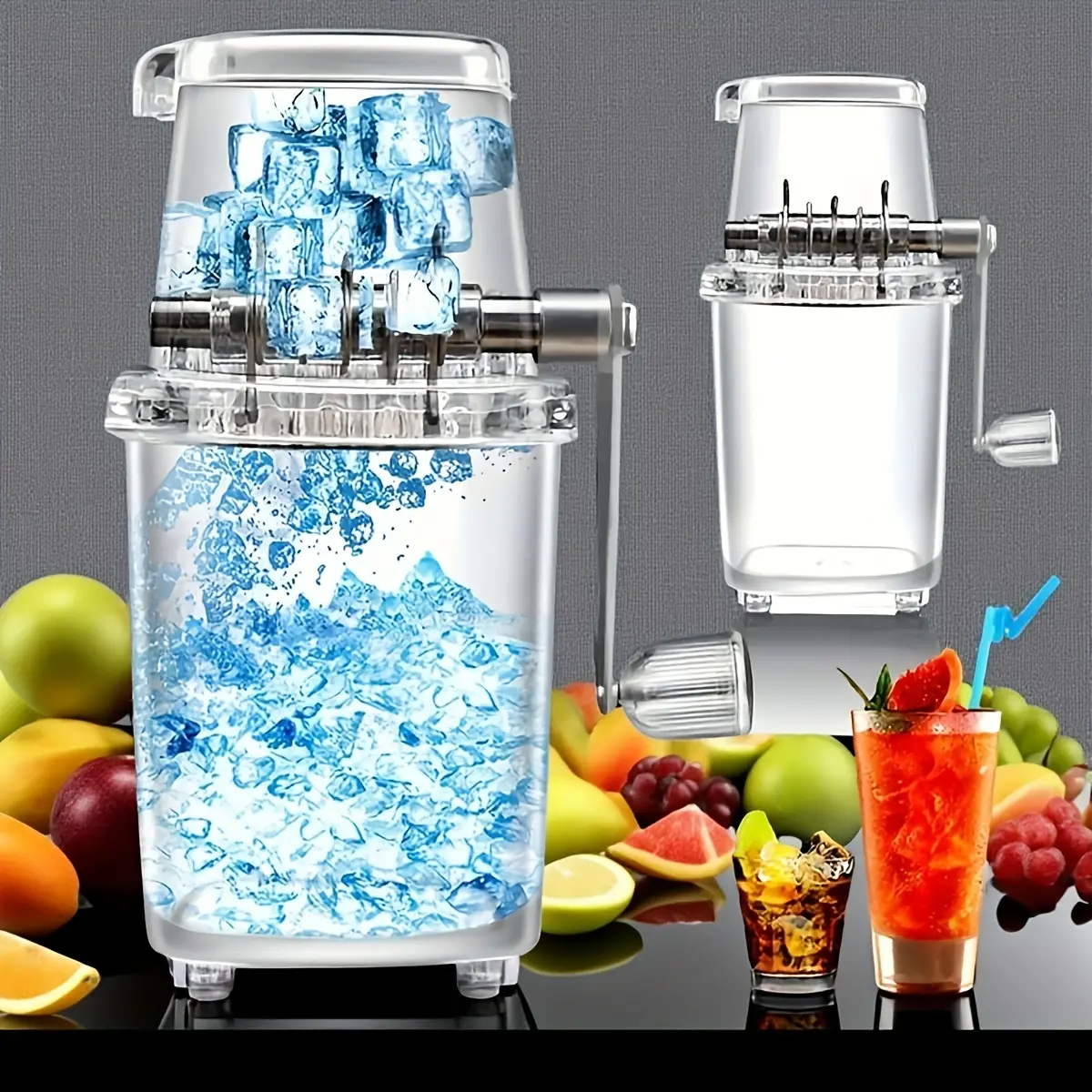 1Pc Portable Hand Crank Ice Shaver, Shaved Ice Machine, Multifunctional Plastic Ice Crusher, Mini Manual Ice Shredder, Dual Use for Home & Bar