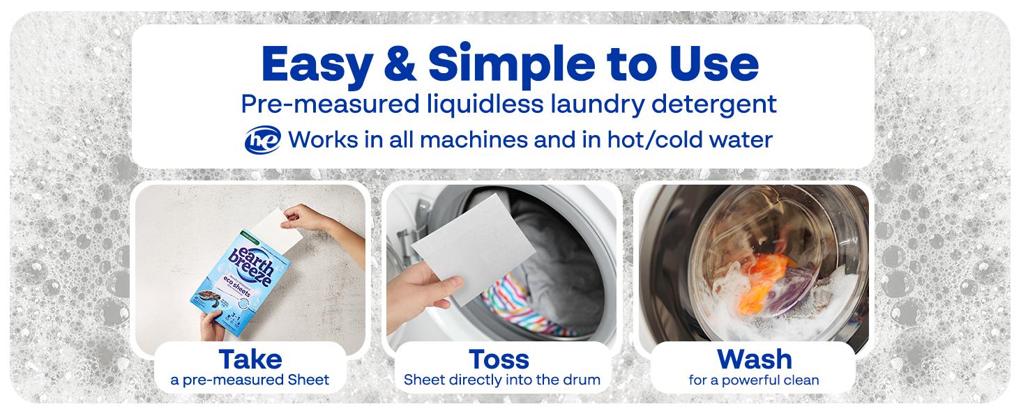 Earth Breeze Laundry Detergent Sheets Fresh Scent - 60 Loads Eco Liquidless Soap - Travel-Friendly for Hot & Cold Cycles, Tackles Tough Stains & Odors - Gentle on Skin, 30 Ct