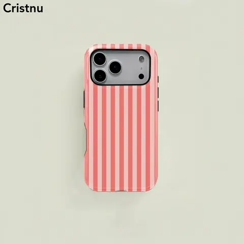 1PC Coral Pink Striped Rugged Shockproof 2-in-1 Phone+Screen Protective Case, Minimalists’ Phone Accessory for iPhone 17-13 Pro Max, Samsung Galaxy S25-S22 Ultra, Smartphone Holiday Gift