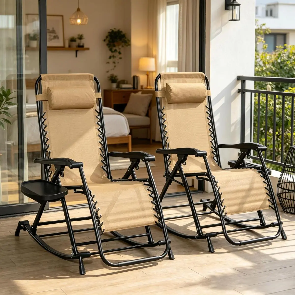 AobtkelFoldable Reclining Chairs,Outdoor Rocking Chairs,Standing Chair with Footrest(2Pcs Reclining Chair) On-Site tanning adjustable anti gravity chair summer