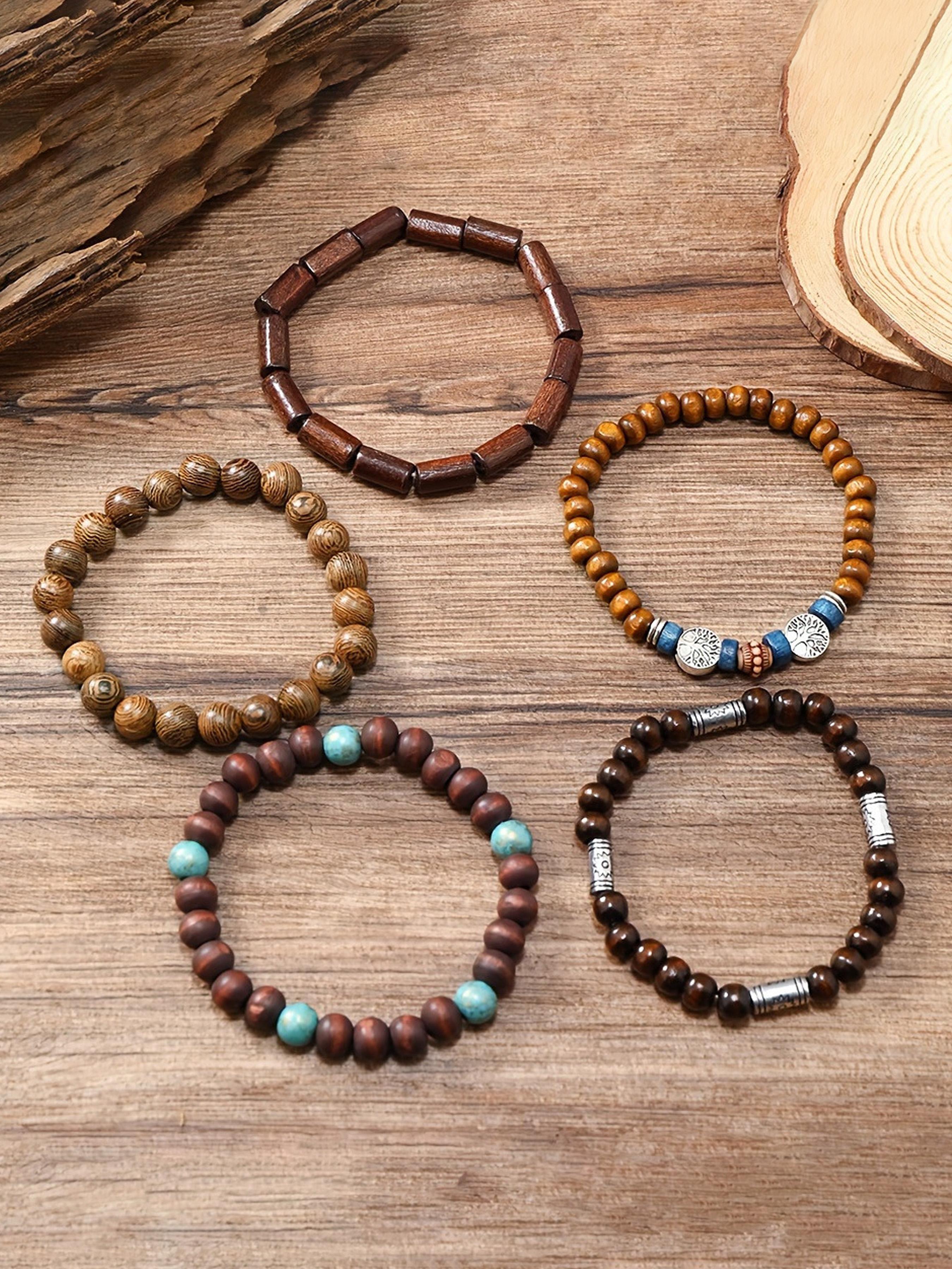 Wooden Beaded Bracelet, Fashionable Jewelry for Women & Men, Casual All-match Accessories for Party, Daily Clothing Decor, Trendy Exquisite Jewelry for Birthday Gift, Bangles Bracelets Set