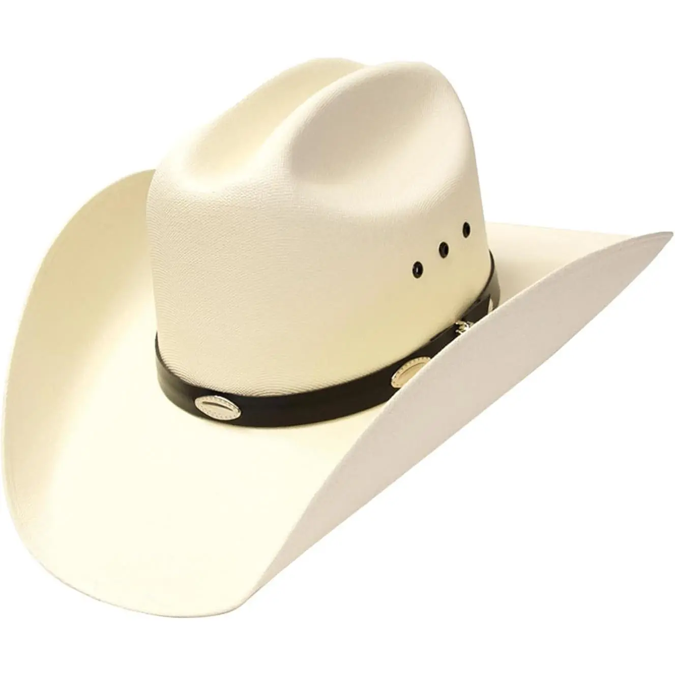 Outdoor Natural Straw Cowboy Hat for Men and Women - Cattleman Style, Black Hat Band, Silver Conchos (Gift), Multi-Size
