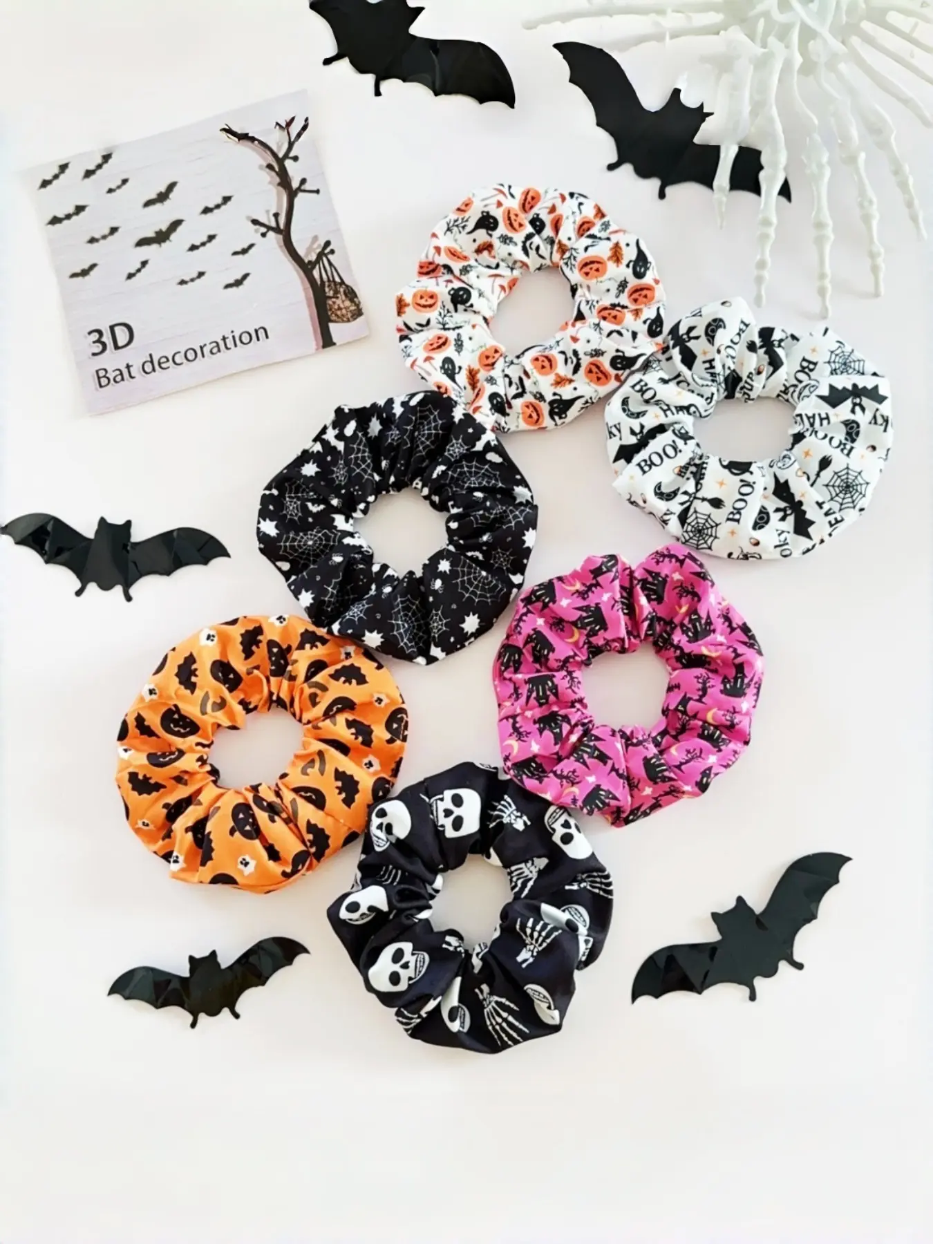 6-Pack Halloween Pumpkin Skull Hair Ties, Sweet Cool Funny High Elastic Hair Bands, Back-To-School Gifts for Girls, Girl Headwear