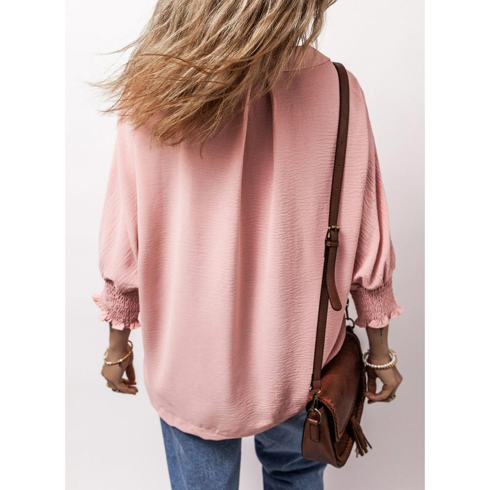 Women's V-Neck 3/4 Sleeve Oversized Tunic Tops Casual Summer Blouses Fitted Shirts 100% Polyester Comfortable Fabric