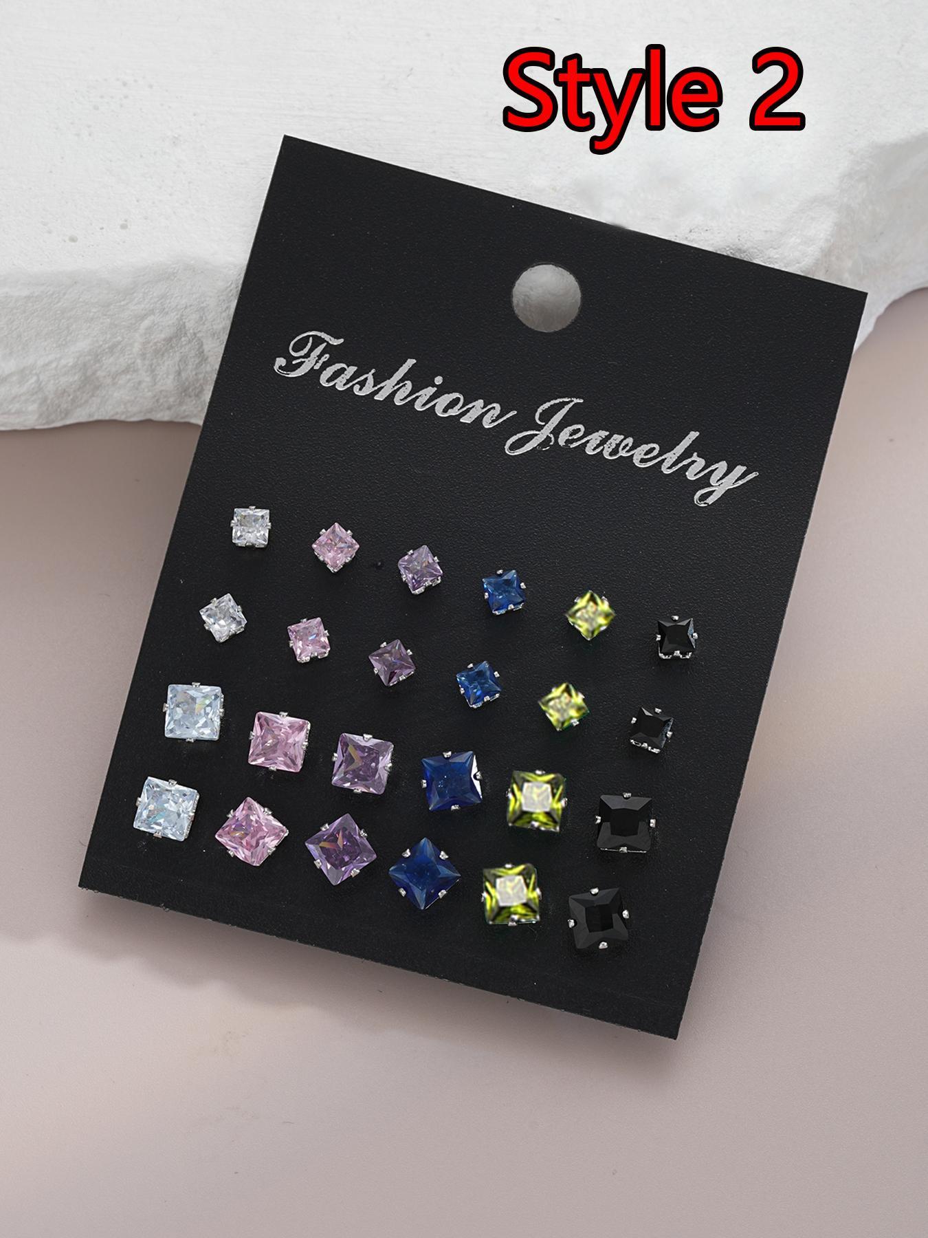 Summer Outfits 2024 Rhinestone Decorated Stud Earrings, Geometric Design Earrings, Trendy Ear Jewelry for Party Clothing Decor, Chic Gift for Women and Girls