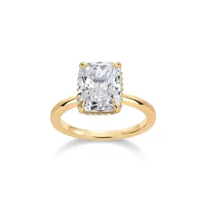 14K Gold Plated 3.5CT Square Radiant Cubic Zirconia Engagement and Promise Ring for Women - Hidden Halo Ring
