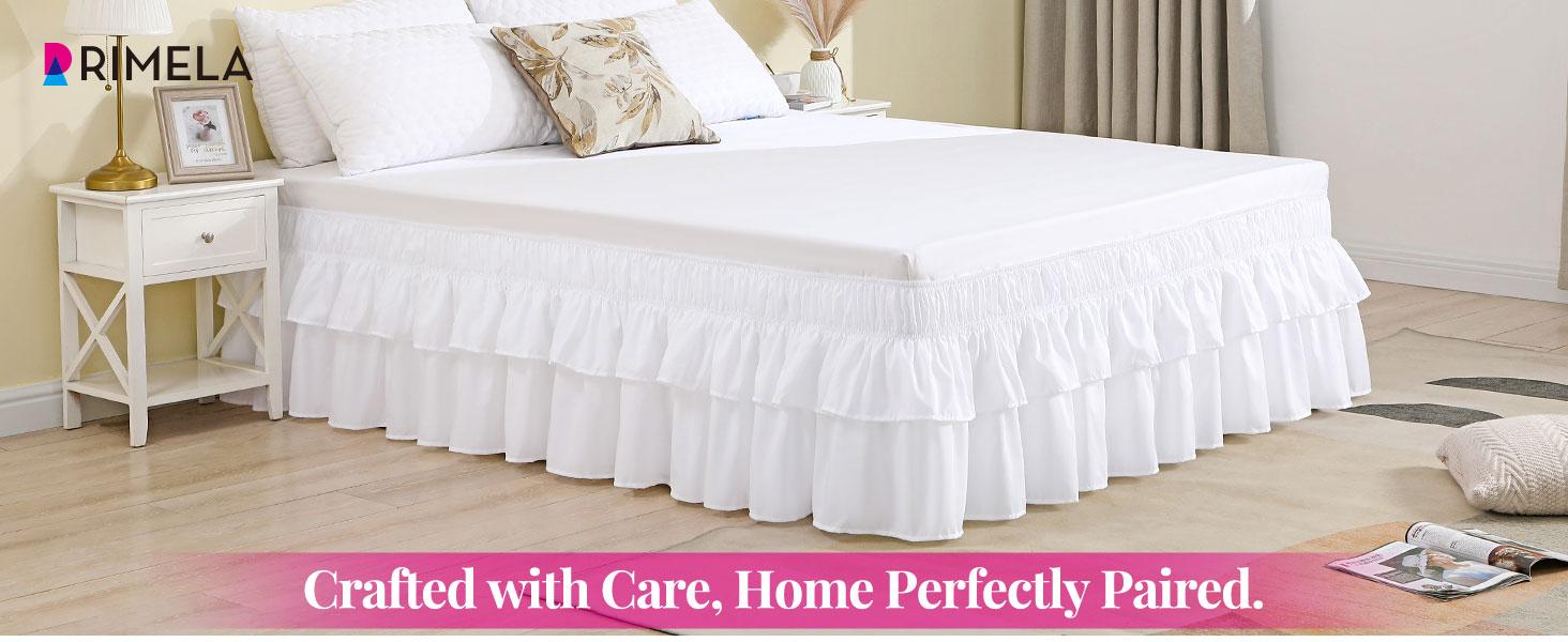 Queen Bed Skirt 14 Inch Drop White, Wrap Around Elastic Bed Skirts Queen Size Dust Ruffle, Bedskirt for Bed Base Machine Washable Easy to Install