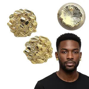 Unisex Gold Tone Rough Textured Cookie Nugget Stud Earrings, Fashion Pierced Costume Jewelry for Daily Outfit