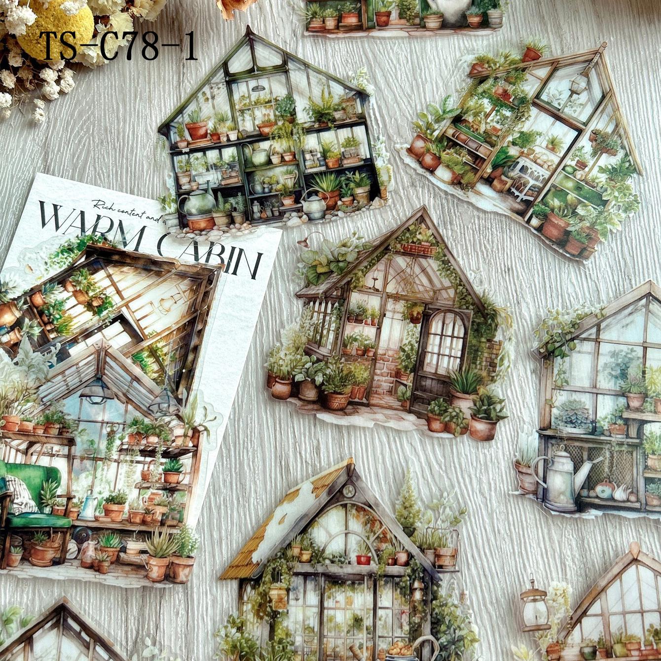 Vintage Castle & Book Pattern Decorative Sticker, 10pcs/pack Scrapbooking & Journal Making Material Paper, DIY Decorative Sticker for Christmas Gift, Crafts