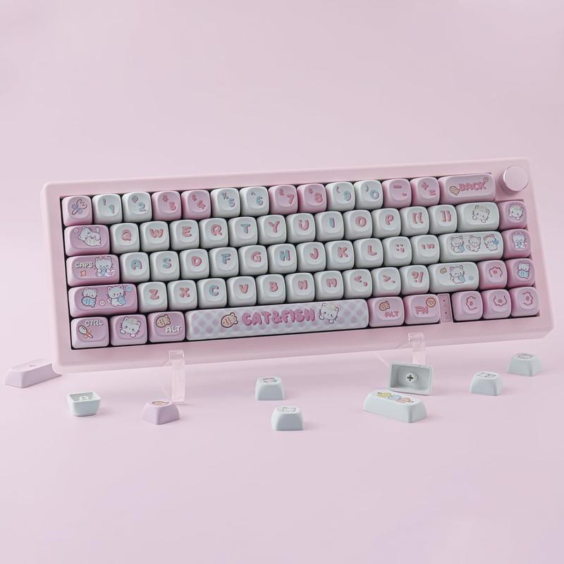 Cute Kitty-cat Keycaps Set 140 Keys Dye-Sublimation MOA Profile Keycaps for Cherry Gateron MX Swithes Mechanical Keyboards