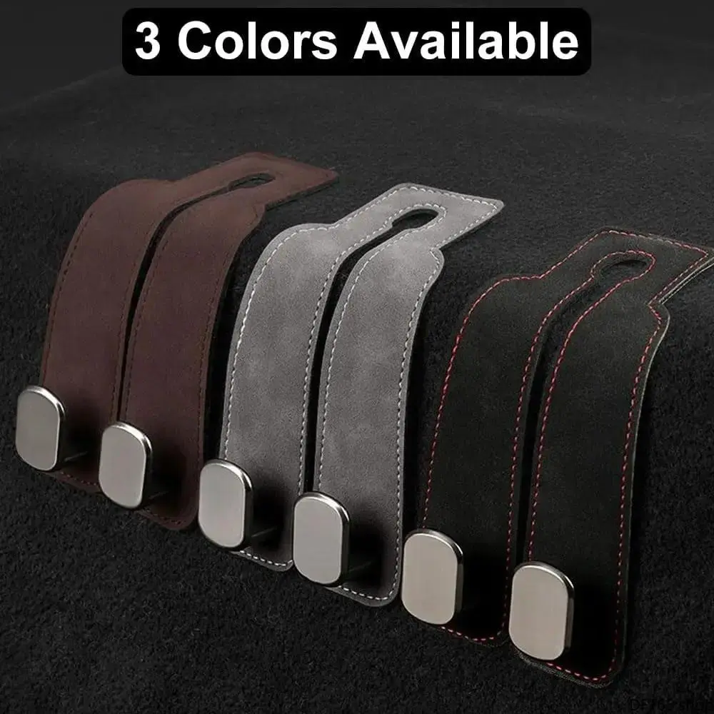 Car Headrest Hooks - Synthetic Leather-Wrapped Double Rotatable Hooks, 360-Degree Rotation, Sturdy Load Bearing Rack for Purses, Direct Back Seat Install Accessory for Extra Storage Space & Flexible Storage Options, Purse Shoulder Bag, Double Hooks