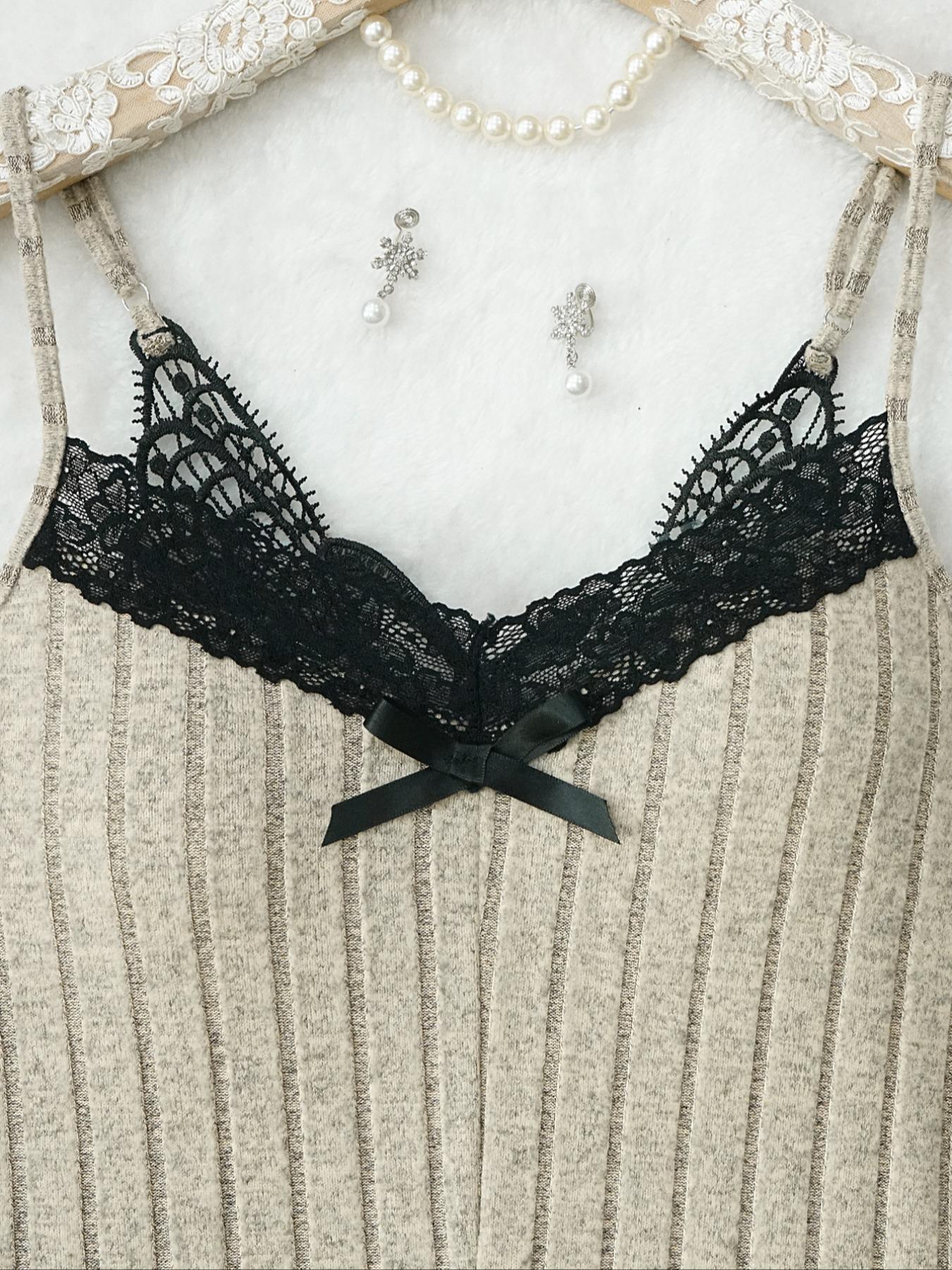 Women's Butterfly Shaped Design Lace Trim Cami Sleep Romper, Elegant Comfy Women's Sleepwear for All Seasons, Lady Underwear, Womenswear, Soft Lingerie