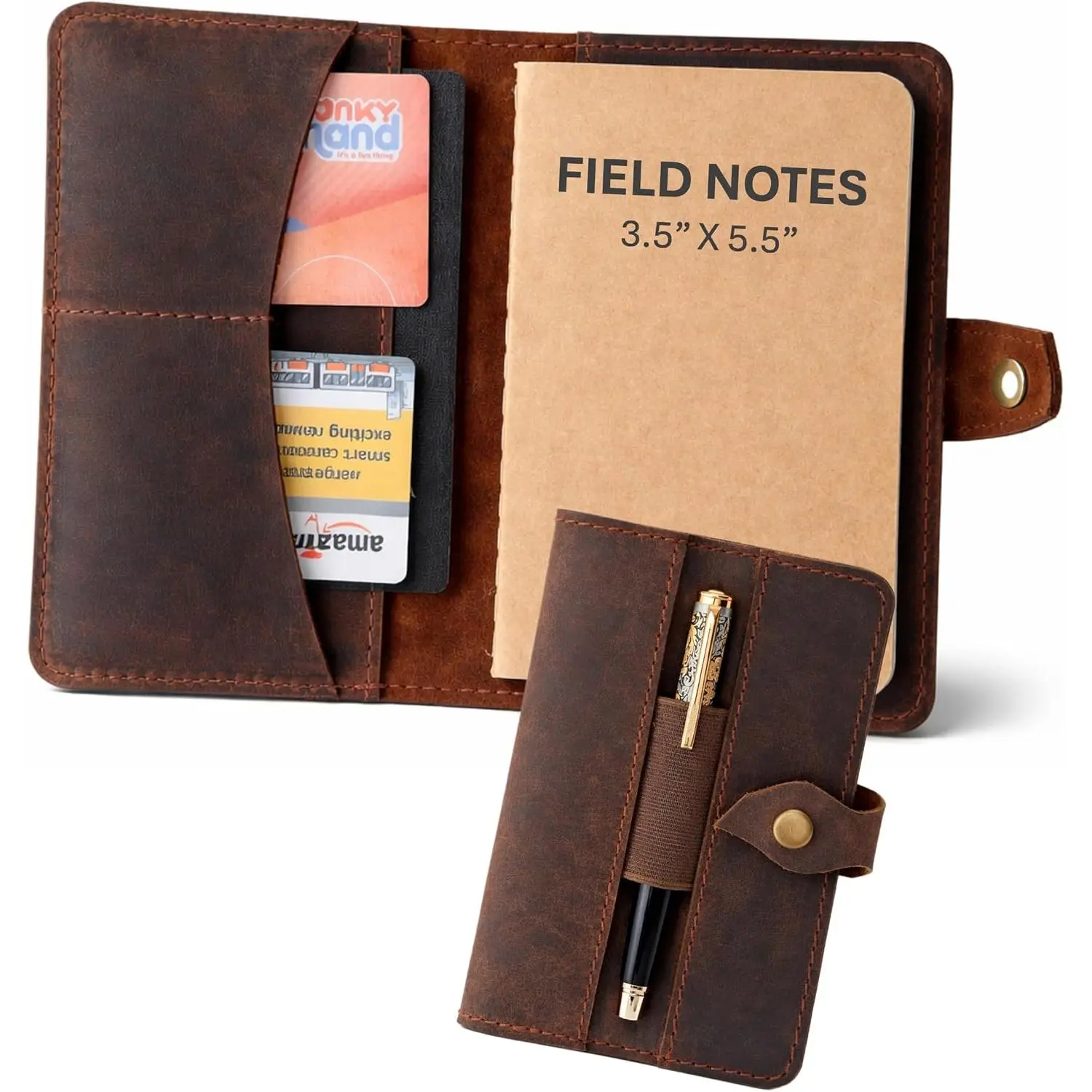 Distressed Leather Refillable Pocket Size Field Notes Cover (3.5x5.5in) for Travel Users, Office Stationery Desk Accessory with Card Slots, Pen Loop, Passport Holder & Planner Case, Passport Holders