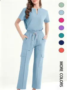 Women's Medical Uniform Set, Multi-Pocket Design, Short Sleeve, Breathable Quick-Dry Wrinkle-Resistant Fabric, Casual Loose Fit, Home and Clinic Wear