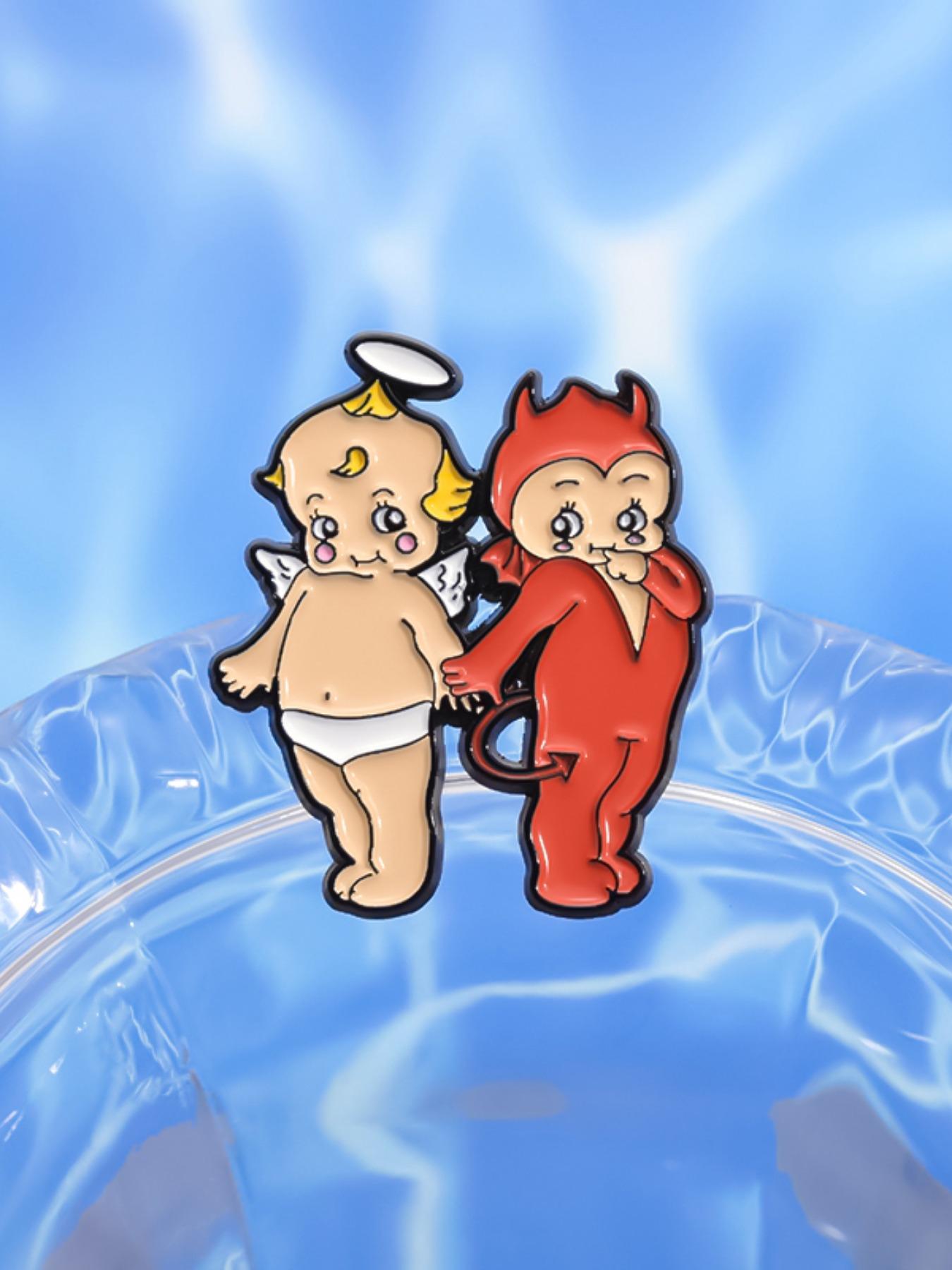 Cute Couple Design Brooch, Fashion Alloy Badge for Clothes, Creative Cartoon Angel & Devil Design Brooch, Fashion Accessories for Women & Men, Valentine's Day, Gift