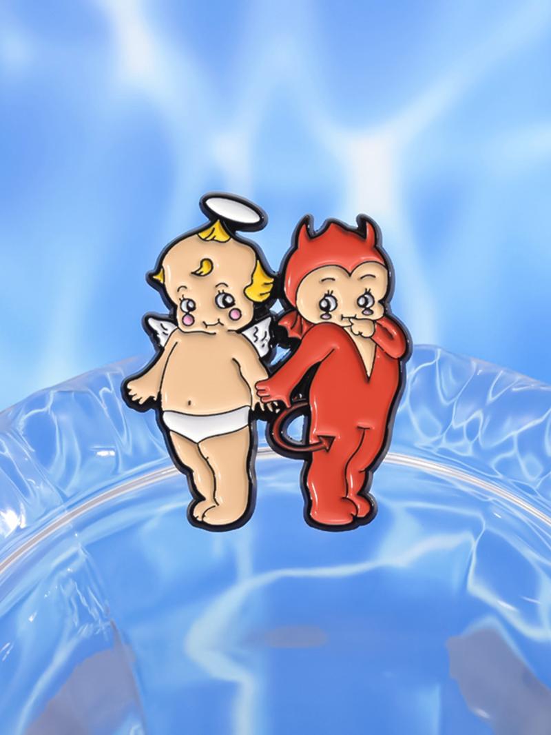 Cute Couple Design Brooch, Fashion Alloy Badge for Clothes, Creative Cartoon Angel & Devil Design Brooch, Fashion Accessories for Women & Men, Valentine's Day, Gift