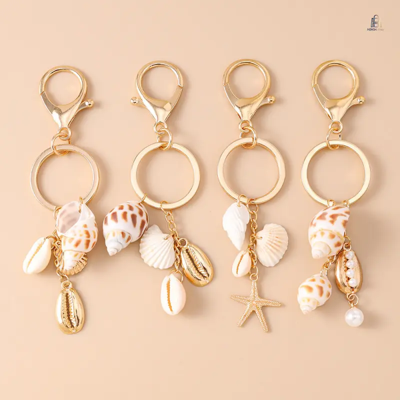 Shell Starfish Pearl Keychain Summer Beach Ocean Conch Charm Aesthetic Key Ring Cute Fashion Bag Pendant Women Vacation Accessory